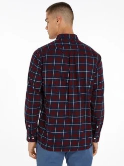 Tommy Hilfiger Miesten Kauluspaita, BRUSHED EASY CHECK Viininpunainen Ruutu