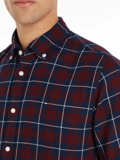 Tommy Hilfiger Miesten Kauluspaita, BRUSHED EASY CHECK Viininpunainen Ruutu