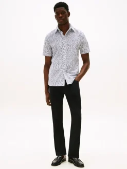 Tommy Hilfiger miesten kauluspaita, LINEN BLEND AOP Valkopohjainen Kuosi