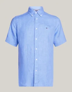 Tommy Hilfiger Miesten Kauluspaita, PIGMENT DYED LINEN RF SHIRT Keskisininen