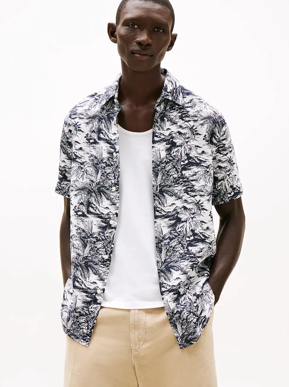 Tommy Hilfiger miesten lyhythihainen kauluspaita, LINEN VACATION PRT Sininen Kuosi