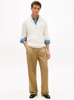 Tommy Hilfiger miesten neulepusero Seasonal Structure Zip Mock, luonnonvalkoinen