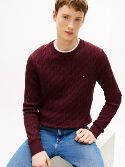 Tommy Hilfiger miesten neulepaita Classic Cotton Cable Crew Neck, viininpunainen
