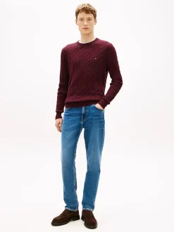 Tommy Hilfiger miesten neulepaita Classic Cotton Cable Crew Neck, viininpunainen