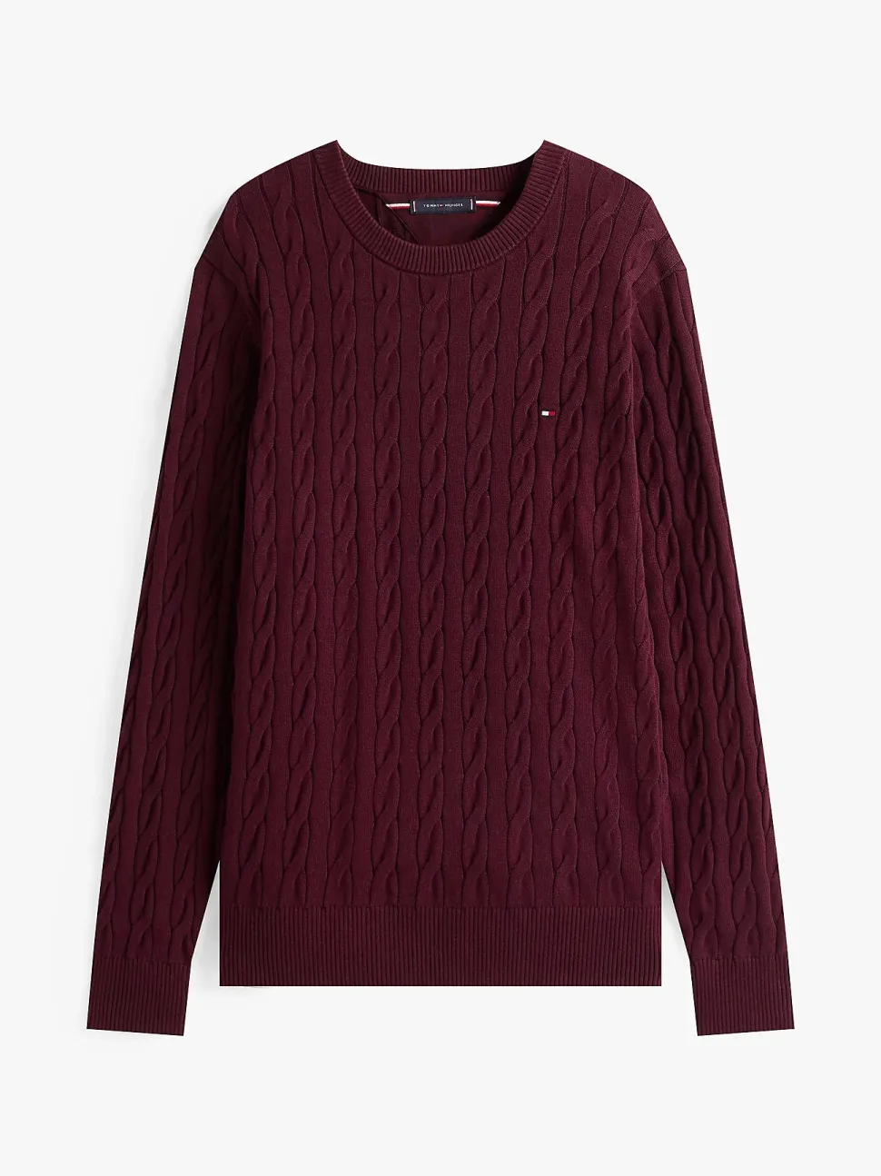 Tommy Hilfiger miesten neulepaita Classic Cotton Cable Crew Neck, viininpunainen