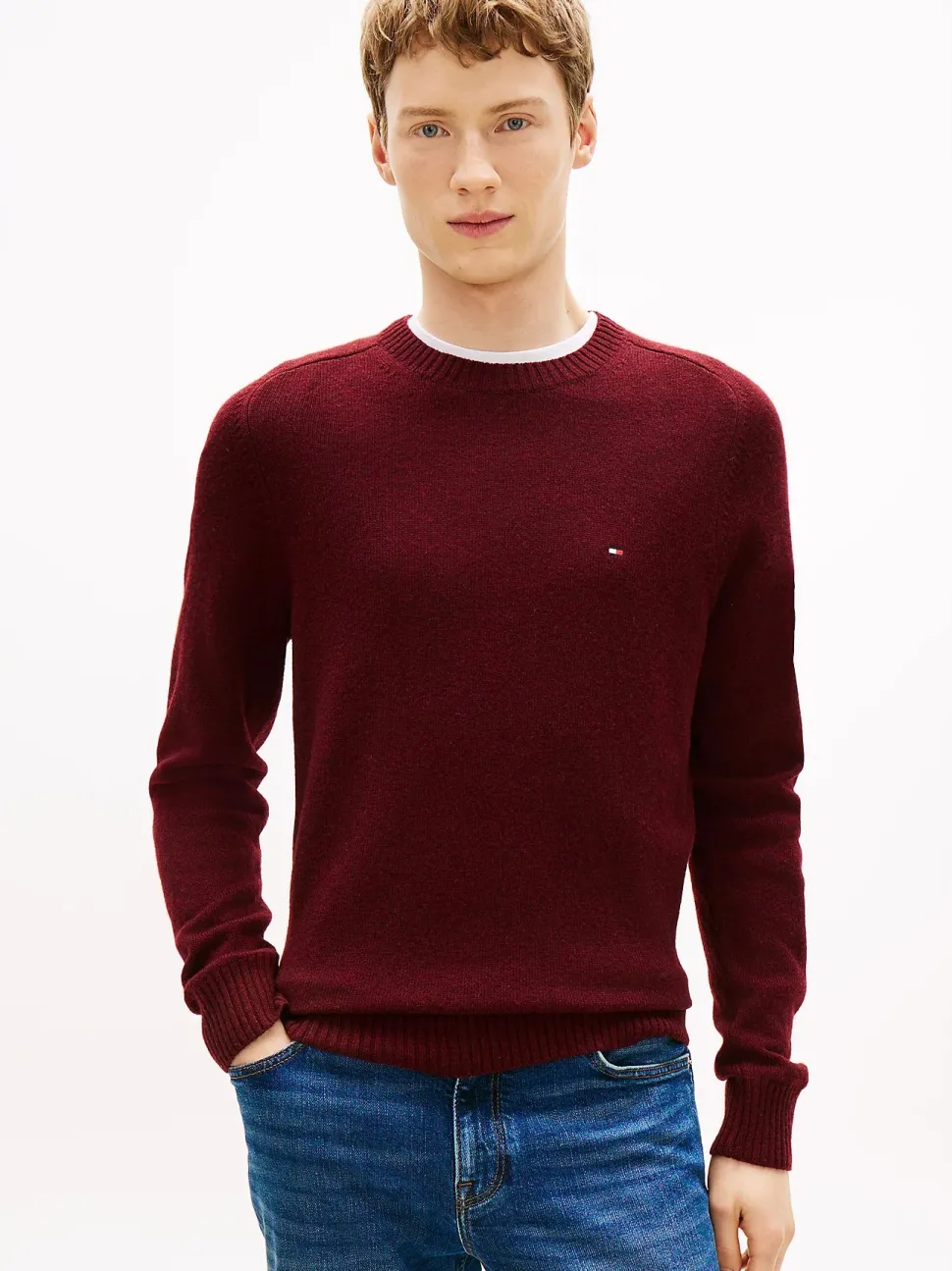 Tommy Hilfiger miesten neulepusero CLAMBSWOOL CREW NECK, viininpunainen