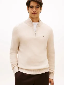 Tommy Hilfiger miesten neulepaita Lambswool Zip Mock, beige
