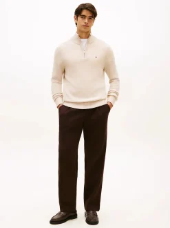 Tommy Hilfiger miesten neulepaita Lambswool Zip Mock, beige