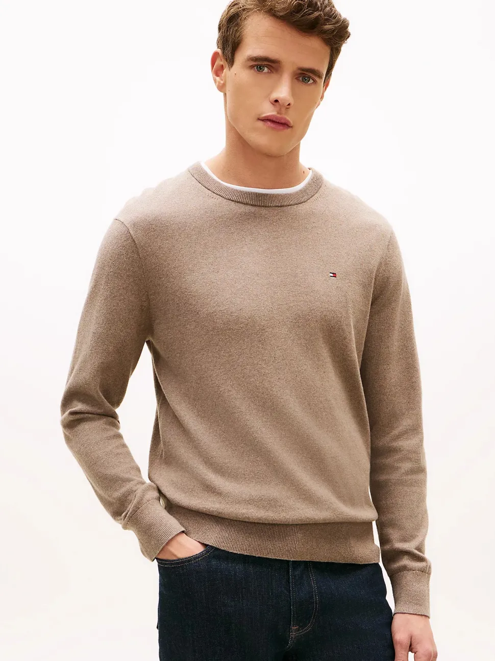 Tommy Hilfiger miesten neulepusero PIMA ORG CTN CASHMERE CREW NECK, kaakaonruskea