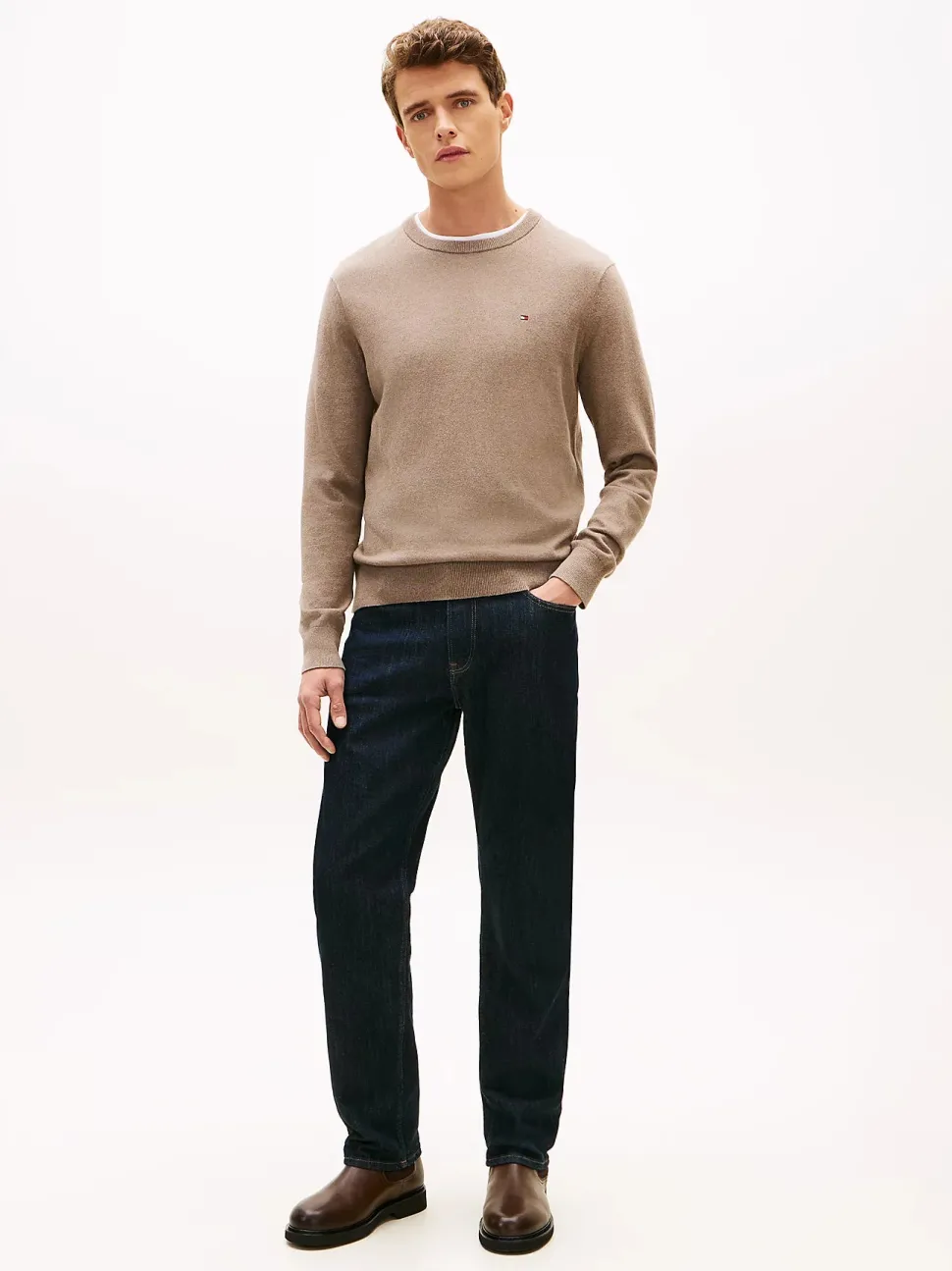 Tommy Hilfiger miesten neulepusero PIMA ORG CTN CASHMERE CREW NECK, kaakaonruskea