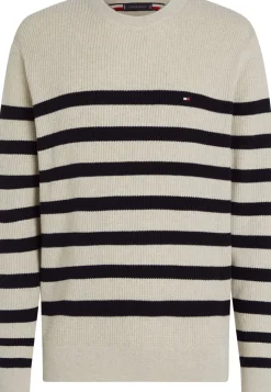 Tommy Hilfiger Miesten Neulepusero, STRUCTURE CREW Raidallinen Valkoinen