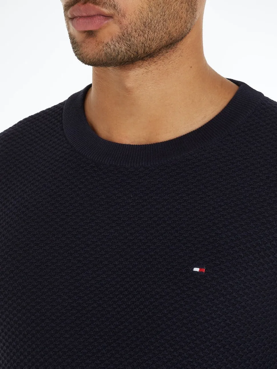 Tommy Hilfiger Miesten Neulepusero, OVAL STRUCTURE CREW Tummansininen