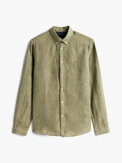 Tommy Hilfiger miesten pellavapaita, PIGMENT DYED LINEN SOLID Tummanvihreä