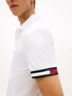 Tommy Hilfiger miesten pikeepaita RWB Cuff Liquid Cottom Slim Polo, valkoinen