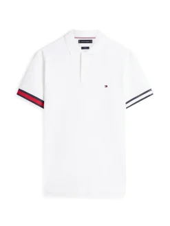 Tommy Hilfiger miesten pikeepaita RWB Cuff Liquid Cottom Slim Polo, valkoinen