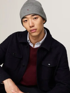 Tommy Hilfiger miesten pipo, TH FLAG PIMA COTTON BEANIE Vaaleanharmaa