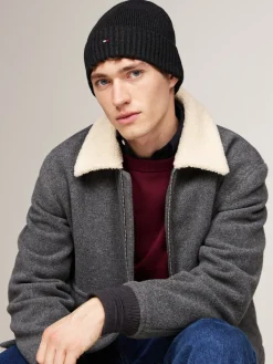 Tommy Hilfiger miesten pipo, TH FLAG PIMA COTTON BEANIE Tummanharmaa