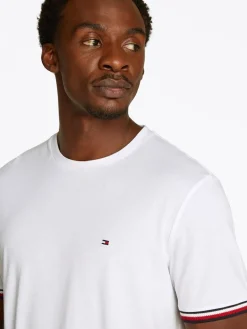 Tommy Hilfiger miesten t-paita, GLOBAL STRIPE CUFF TEE Valkoinen