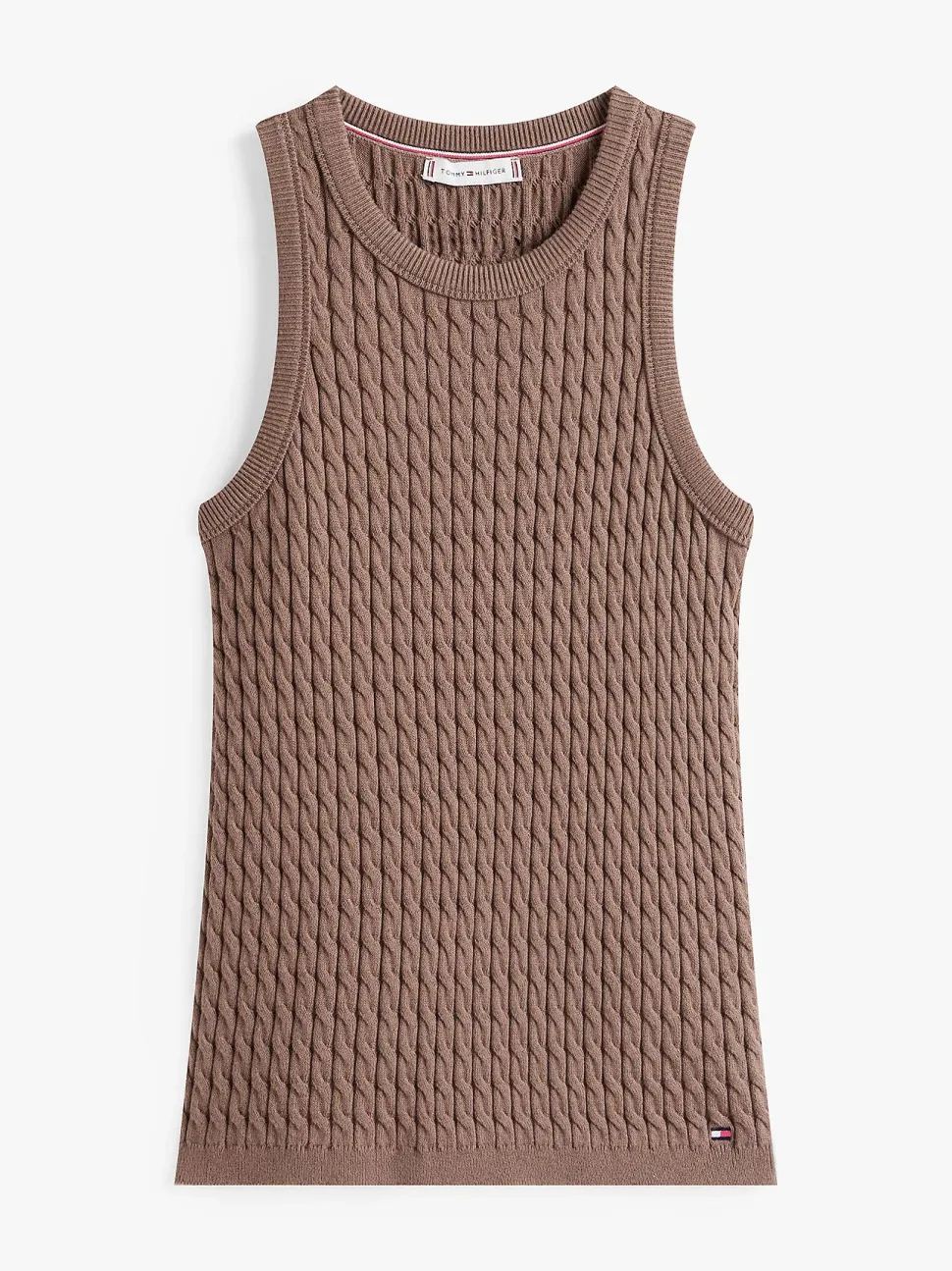 Tommy Hilfiger naisten hihaton neule, CO CABLE FINE SLIM SWEATER Tummanruskea