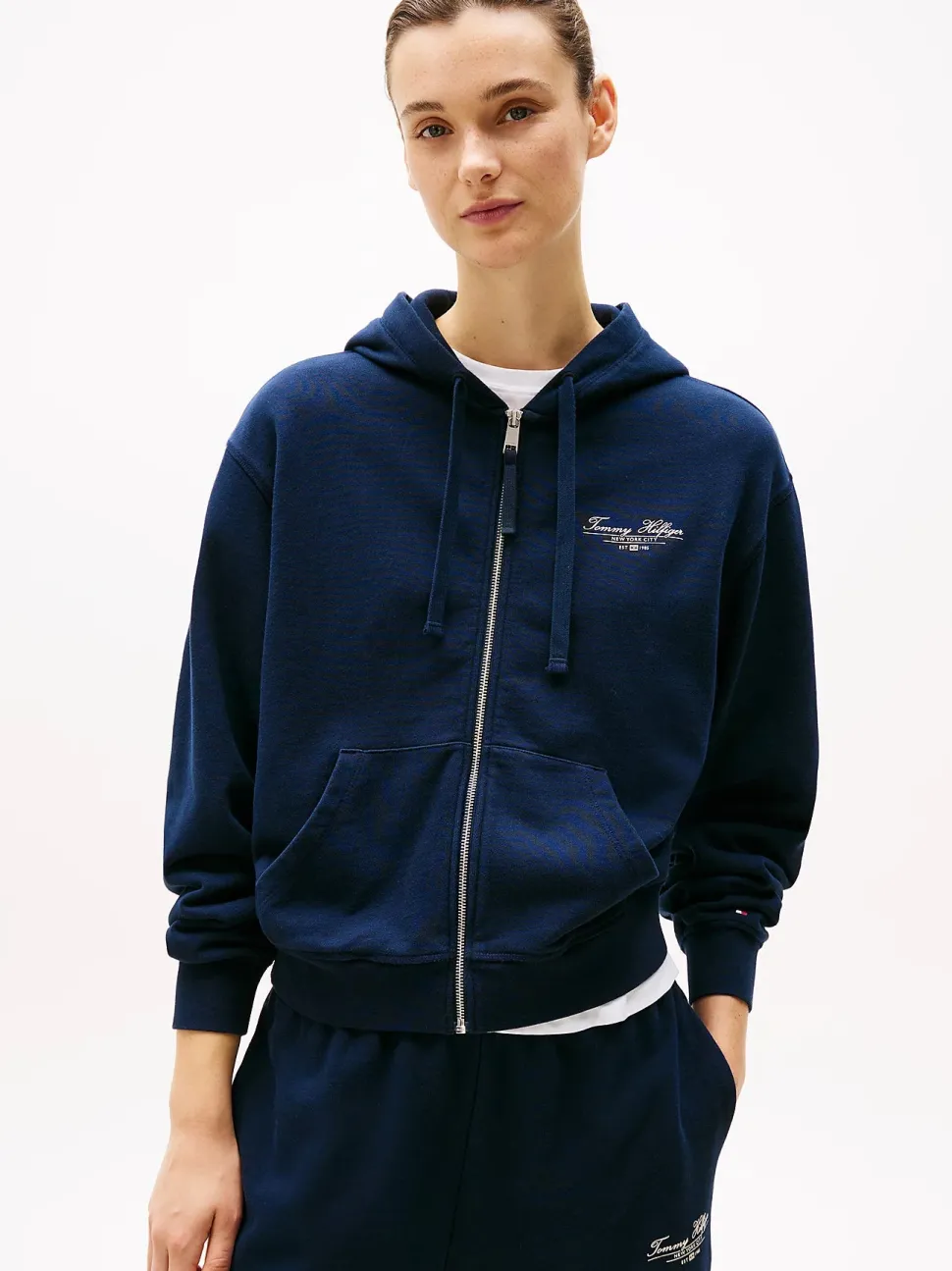 Tommy Hilfiger naisten huppari, REG SCRIPT ZIP HOODIE Tummansininen
