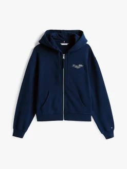 Tommy Hilfiger naisten huppari, REG SCRIPT ZIP HOODIE Tummansininen