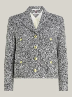Tommy Hilfiger Naisten Jakku, BOUCLE WOOL MIX JACKET Harmaa Kuosi