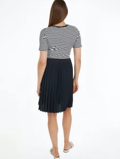 Tommy Hilfiger Naisten Mekko RIB CNK PLEATED KNEE DRESS Raidallinen Sininen
