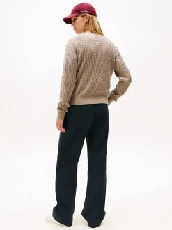 Tommy Hilfiger naisten neulepusero CO CABLE FINE GG C-NK LS SWEATER, vaalea beige