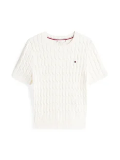 Tommy Hilfiger naisten neule, CO CABLE MID SS SWEATER Luonnonvalkoinen