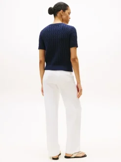 Tommy Hilfiger naisten neule, CO CABLE MID SS SWEATER Tummansininen