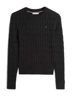 Tommy Hilfiger naisten neulepusero CO CABLE MID GG C-NK LS SWT, musta