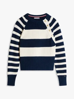 Tommy Hilfiger naisten neulepusero Gold Btn Utility LS C-NK SWT, raidallinen sininen