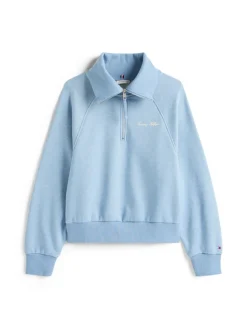 Tommy Hilfiger naisten neule, CLASSIC SCRIPT FLEECE HALF ZIP Vaaleansininen