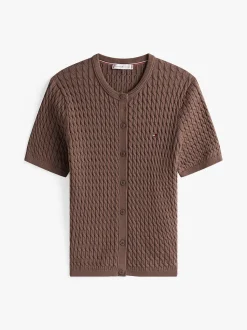 Tommy Hilfiger naisten neuletakki, CO CABLE FINE SS C-CARDIGAN Tummanruskea