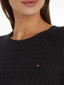 Tommy Hilfiger naisten neule, CO MINI CABLE C-NECK SWEATER Musta