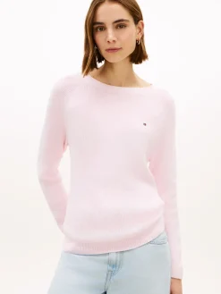 Tommy Hilfiger naisten neulepusero Cardi Fine GG LS Boat Neck Sweater, vaaleanpunainen