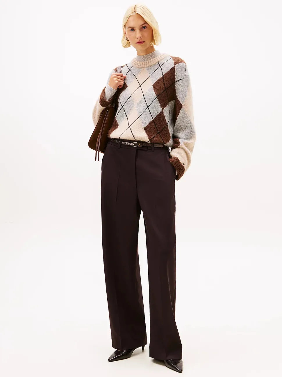 Tommy Hilfiger naisten neulepusero ALPACA BLEND ARGYLE C-NK LS SWEATER, monivärinen kuosi