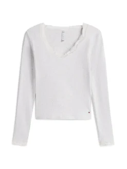 Tommy Hilfiger naisten paita, LS LACE TOP Vaaleanharmaa