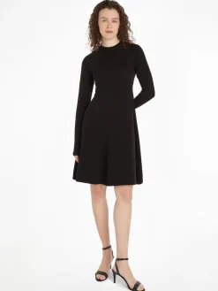 Tommy Hilfiger Naisten Pitkähihainen Trikoomekko, F&F C-NK SHINY INTERLOCK LS DRESS 99 Musta