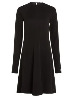 Tommy Hilfiger Naisten Pitkähihainen Trikoomekko, F&F C-NK SHINY INTERLOCK LS DRESS 99 Musta