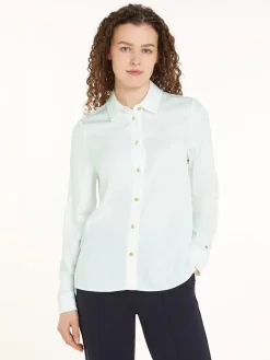 Tommy Hilfiger Naisten Pusero, GOLD BUTTON VISCOSE LS SHIRT Valkoinen