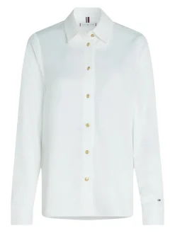 Tommy Hilfiger Naisten Pusero, GOLD BUTTON VISCOSE LS SHIRT Valkoinen