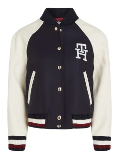 Tommy Hilfiger naisten takki, IMD LEATHER WOOL BLEND BOMBER MUSTAVALKOINEN