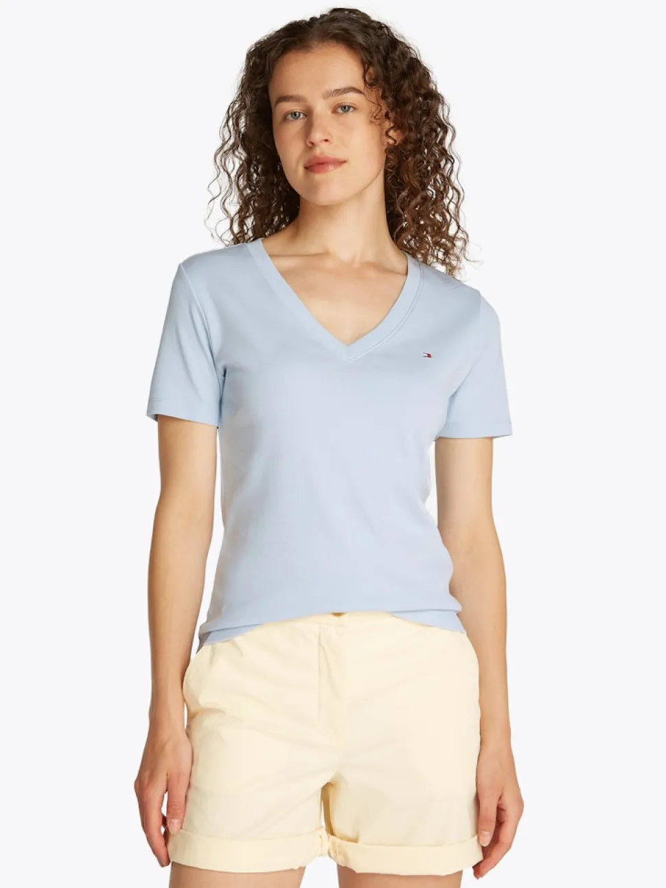 Tommy Hilfiger naisten t-paita, SLIM CODY V-NK SS, C1O Vaaleansininen