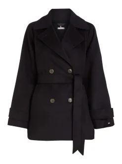 Tommy Hilfiger Naisten VillakangasTakki, DF WOOL BLEND SHORT TRENCH Musta