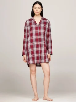 Tommy Hilfiger Naisten Yöpaita, TH SHIRT NIGHTDRESS FL Punainen Ruutu