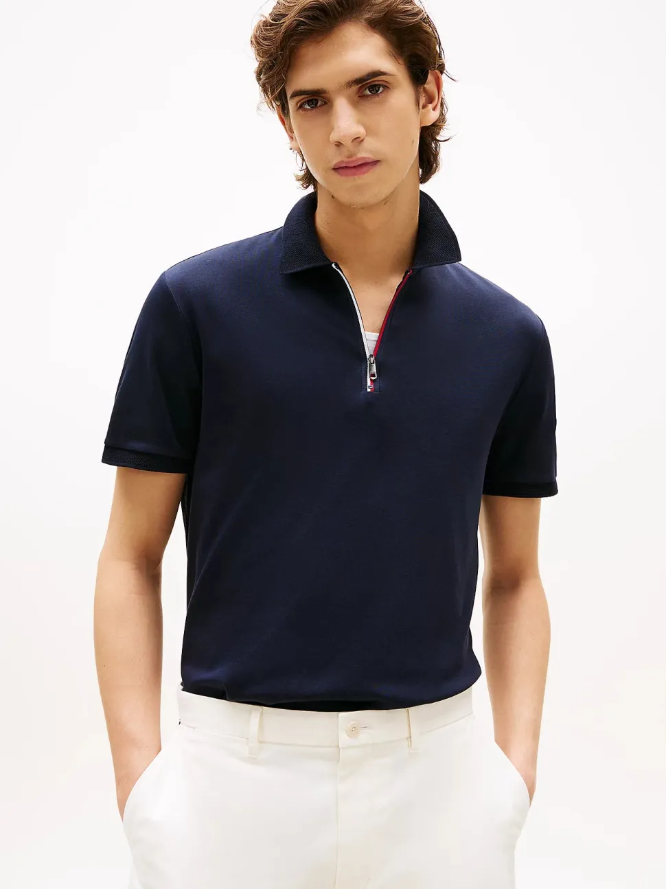 Tommy Hilfiger Regular Signature Zip Placket Polo Shirt Tummansininen