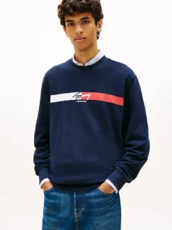 Tommy Jeans miesten collegepaita TJM Reg Sign Stripe Cnck EXT, tummansininen