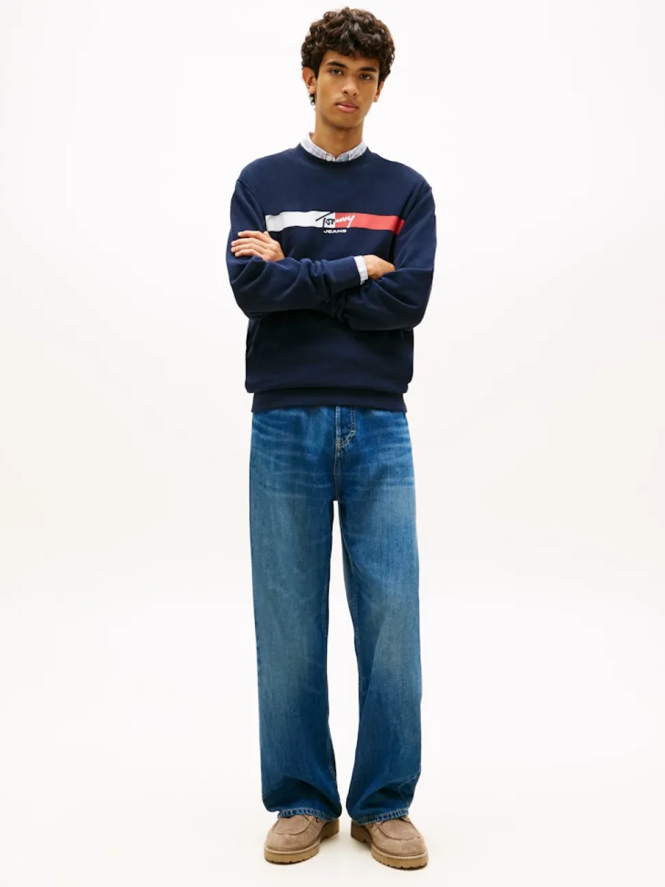Tommy Jeans miesten collegepaita TJM Reg Sign Stripe Cnck EXT, tummansininen