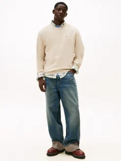 Tommy Jeans miesten collegepaita Reg S Flag Crew, vaalea beige